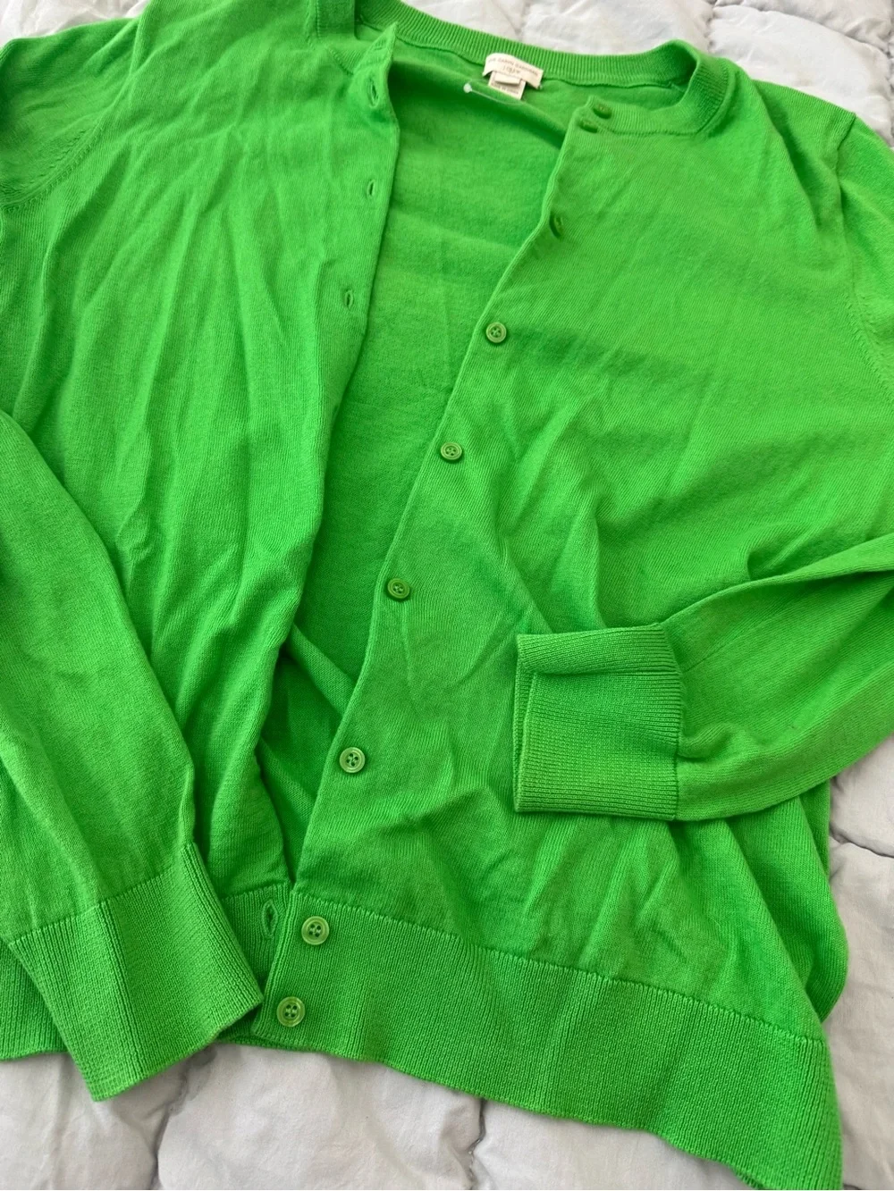 Classic Crewneck Cardigan Sweater - Bright Green - Picture 3 of 4